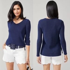 J McLaughlin Callum Sweater V Neck Knit Blue Coastal Large $198 Cotton Blend